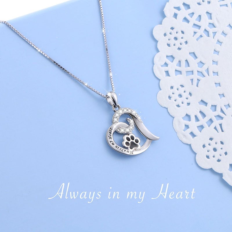 Flyow 925 Sterling Silver Cute Paw Print Forever Love Heart Pendant Necklace/Bracelet/Stud Earrings Gift for Women, Box Chain 18" - Image 3